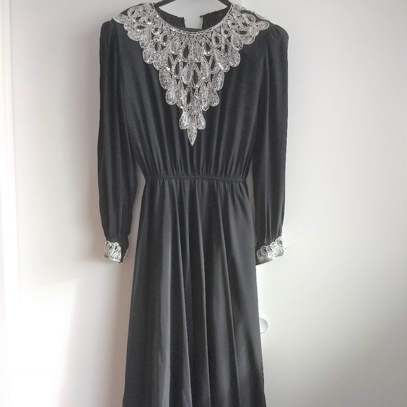 vintage 80s stunning elegant silk cocktail dress sequin🎈HOST PICK🎈 - Picture 1 of 14